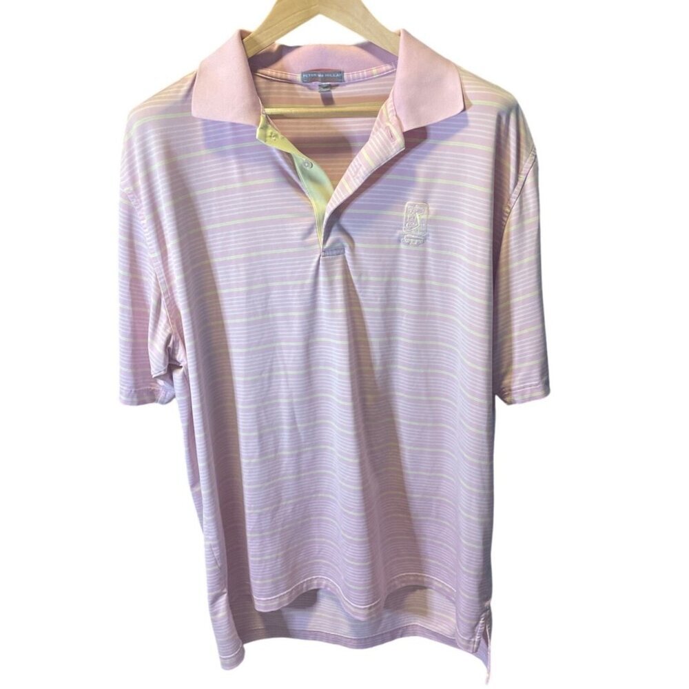 Peter Millar Summer Comfort Pink Striped Collared Golf Shirt Sz XL